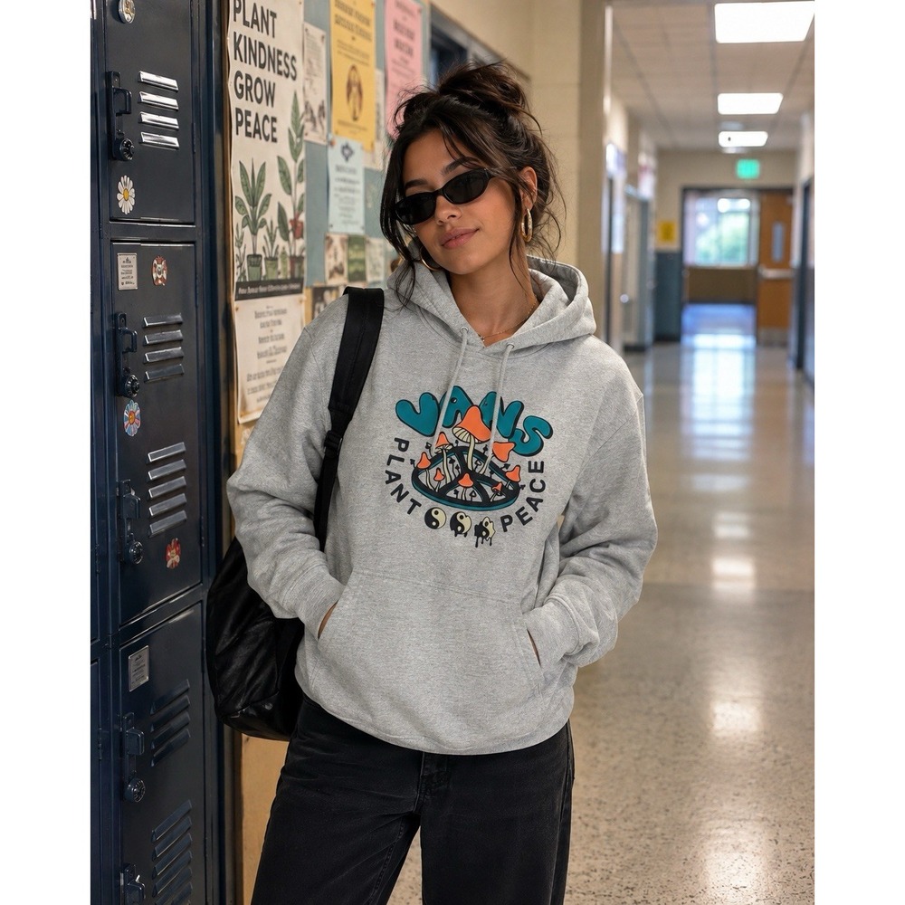 Vans Plant Peace Mushroom Graphic Gray Pullover Hoodie Woman S Psychedelic Skate